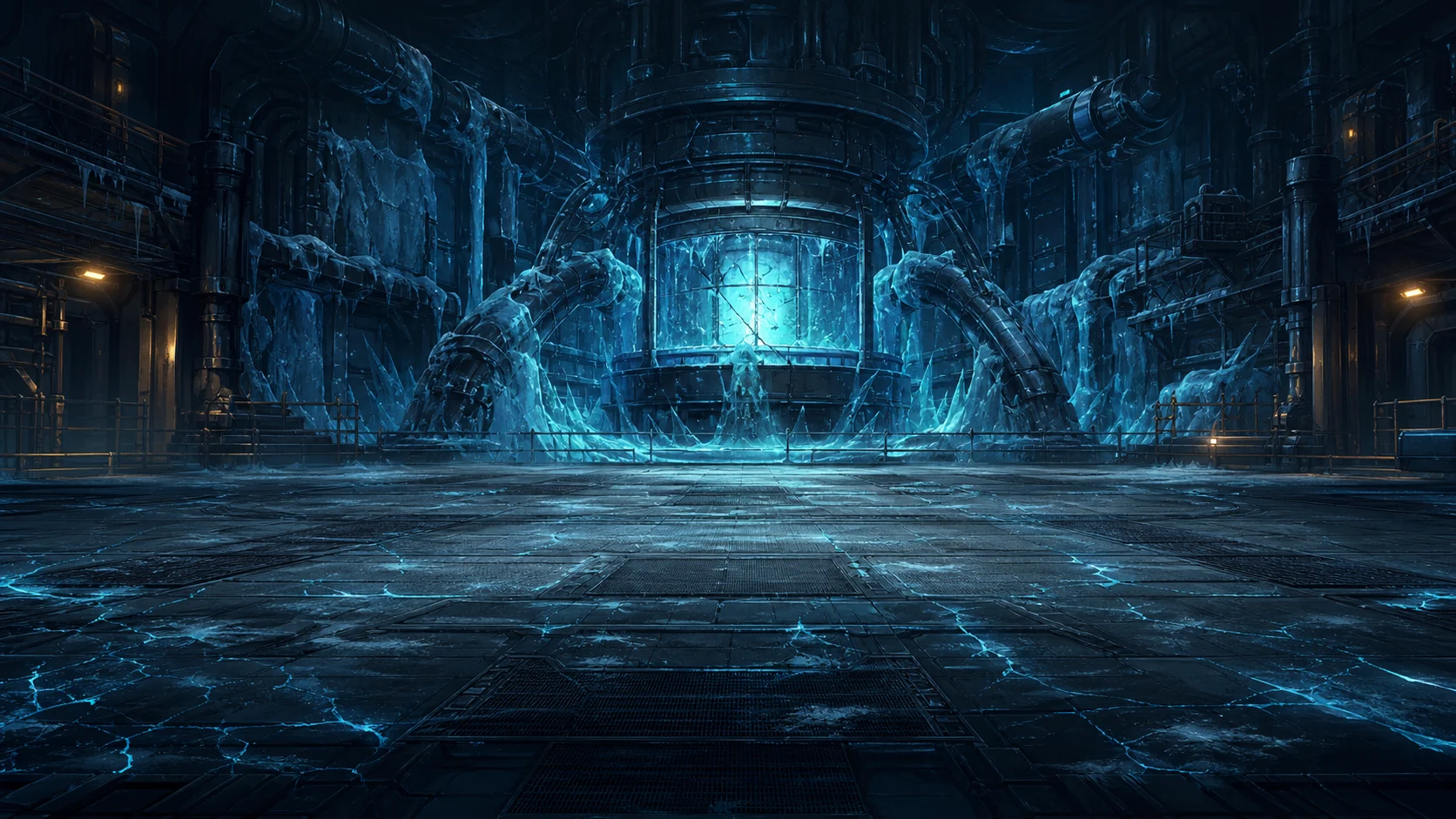 The frost-lit reactor chamber used for Chapter 1’s boss battle